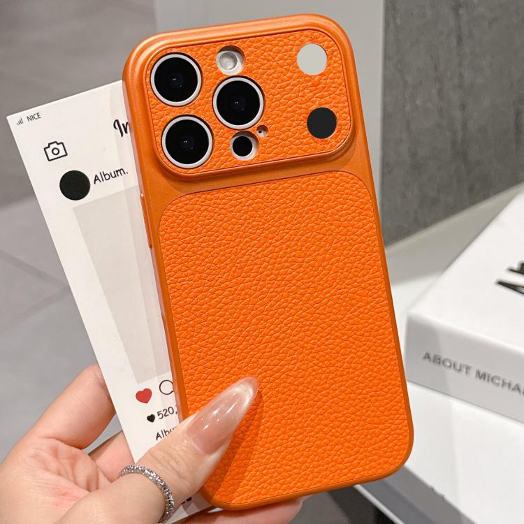 

For iPhone 16 Pro Transforms Into 17 Series Large Window Frosted Lychee Texture Phone Case(Orange)