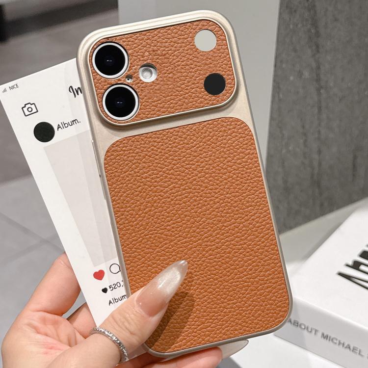 

For iPhone 16 Transforms Into 17 Series Large Window Frosted Lychee Texture Phone Case(Khaki)