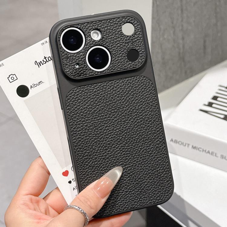 

For iPhone 14 Plus Transforms Into 17 Series Large Window Frosted Lychee Texture Phone Case(Black)