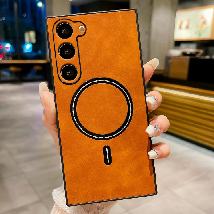 

For Samsung Galaxy S23 FE 5G Lambskin Faux Leather Magnetic Phone Case(Light Brown)