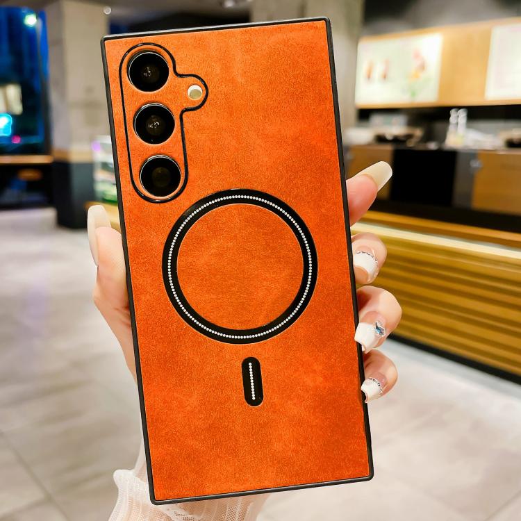 

For Samsung Galaxy S24 5G Lambskin Faux Leather Magnetic Phone Case(Orange)