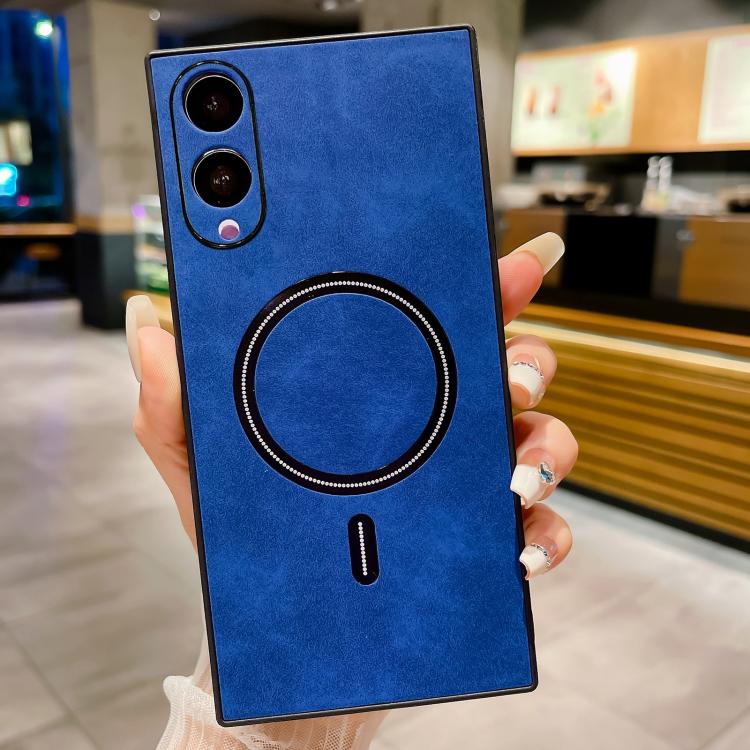 

For Samsung Galaxy S25 Edge 5G Lambskin Faux Leather Magnetic Phone Case(Blue)