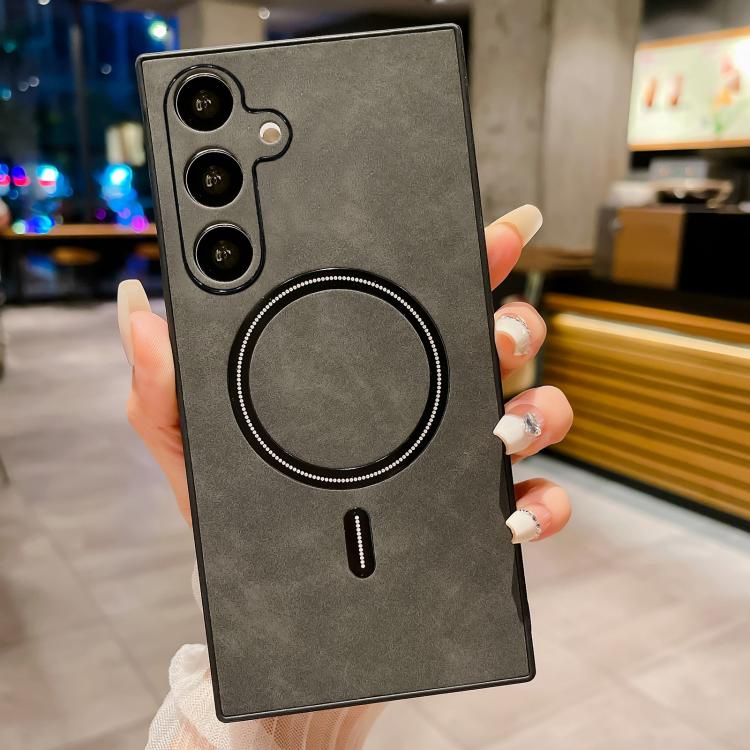 

For Samsung Galaxy S25 FE 5G Lambskin Faux Leather Magnetic Phone Case(Black)