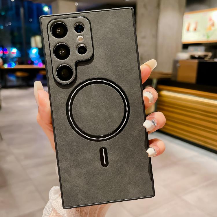 

For Samsung Galaxy S25 Ultra 5G Lambskin Faux Leather Magnetic Phone Case(Black)