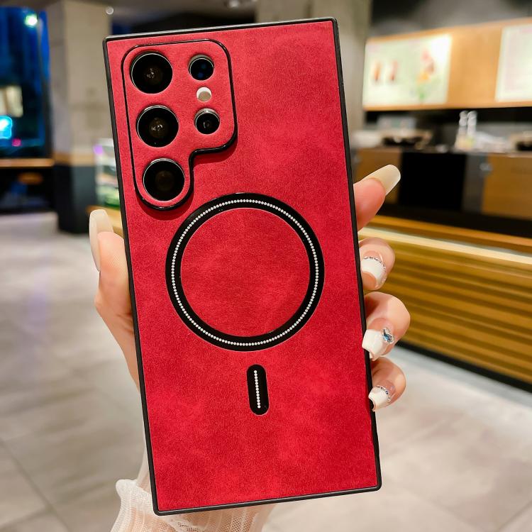 

For Samsung Galaxy S25 Ultra 5G Lambskin Faux Leather Magnetic Phone Case(Red)