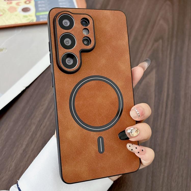 

For Samsung Galaxy S26 Ultra 5G Lambskin Faux Leather Magnetic Phone Case(Light Brown)