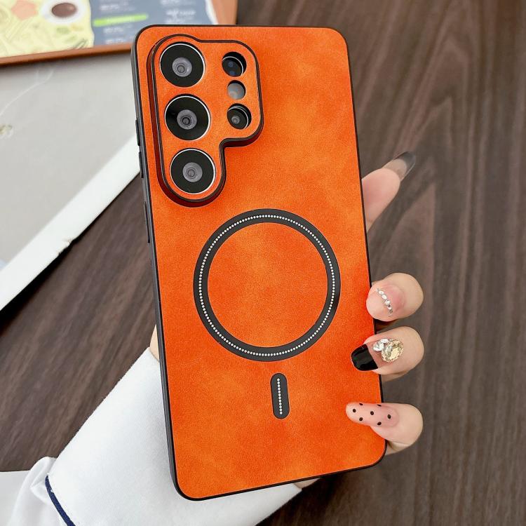 

For Samsung Galaxy S26 Ultra 5G Lambskin Faux Leather Magnetic Phone Case(Orange)