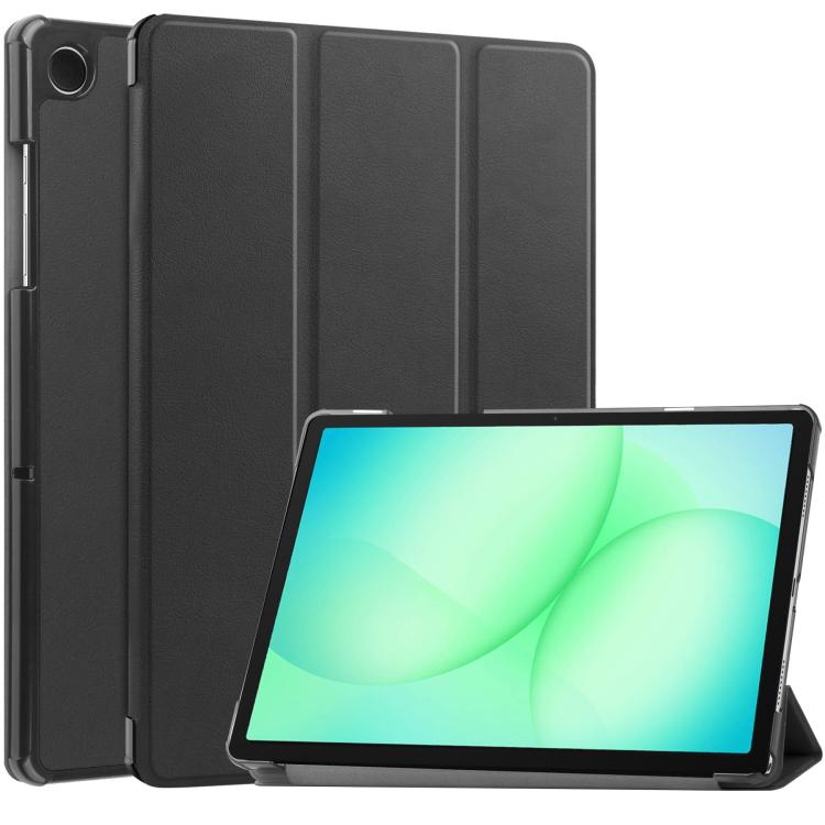 

For Samsung Galaxy Tab A11+ Custer Pure Color 3-Fold Holder Smart Leather Tablet Case(Black)