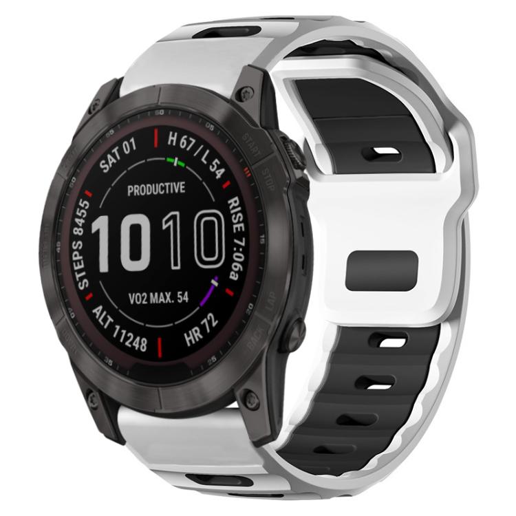 

For Garmin Fenix 8/7X/6X/5X 26mm xDfind Flat-head Dual-color Silicone Watch Band(White+Black)