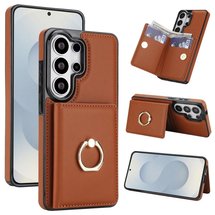 

For Samsung Galaxy S26 Ultra 5G RFID Anti-theft Card Ring Holder Phone Case(Brown)