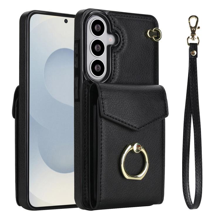

For Samsung Galaxy S26+ 5G Ring Holder RFID Card Slot Phone Case(Black)