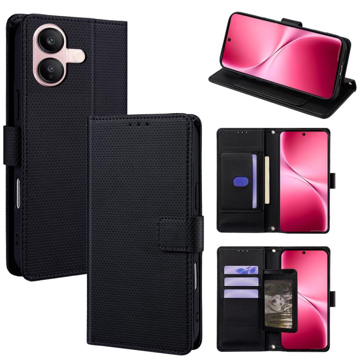 

For vivo V60 Lite 5G Global Crossbody Chain Triangle Leather Phone Case(Black)