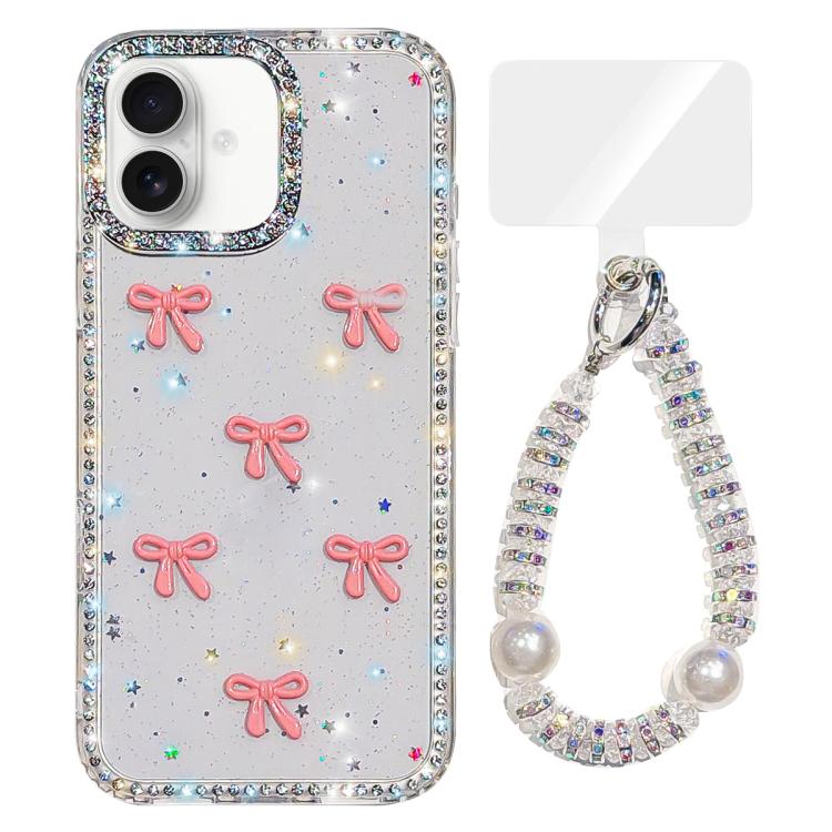 

For iPhone 16 Plus Sparkling IMD Colorful Bow Phone Case with Bracelet(Glitter Star)