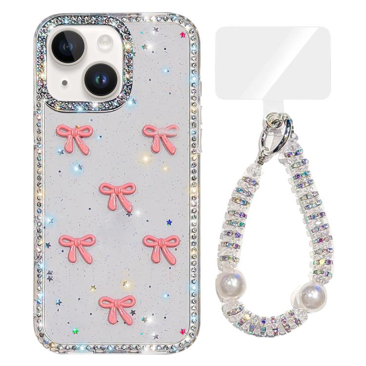 

For iPhone 14 Sparkling IMD Colorful Bow Phone Case with Bracelet(Glitter Star)