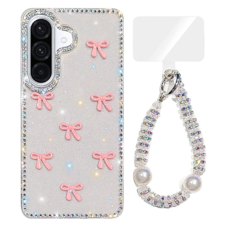 

For Samsung Galaxy A57 5G Sparkling IMD Colorful Bow Phone Case with Bracelet(Glitter Transparent)