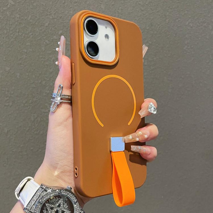 

For iPhone 11 Skin-feel Magnetic TPU Phone Case with Silicone Strap(Brown)