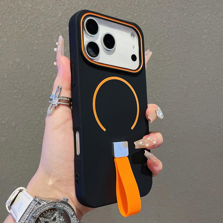 For iPhone 18 Pro Max Skin-feel Magnetic TPU Phone Case with Silicone Strap(Black)