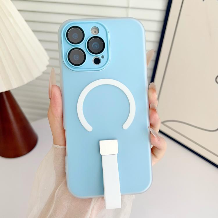 

For iPhone 16 Pro Max Eagle Eye Dual-layer Jelly Magnetic Phone Case with Silicone Strap & Lens Film(Sky Blue)
