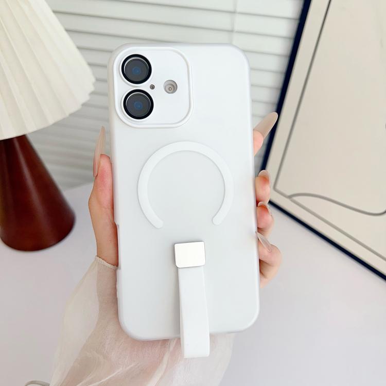 

For iPhone 16 Plus Eagle Eye Dual-layer Jelly Magnetic Phone Case with Silicone Strap & Lens Film(White)
