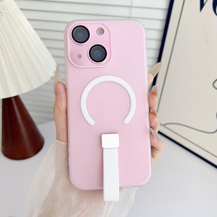 

For iPhone 14 Plus Eagle Eye Dual-layer Jelly Magnetic Phone Case with Silicone Strap & Lens Film(Pink)