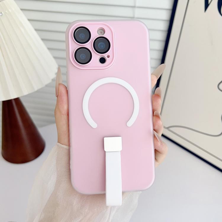 

For iPhone 14 Pro Eagle Eye Dual-layer Jelly Magnetic Phone Case with Silicone Strap & Lens Film(Pink)