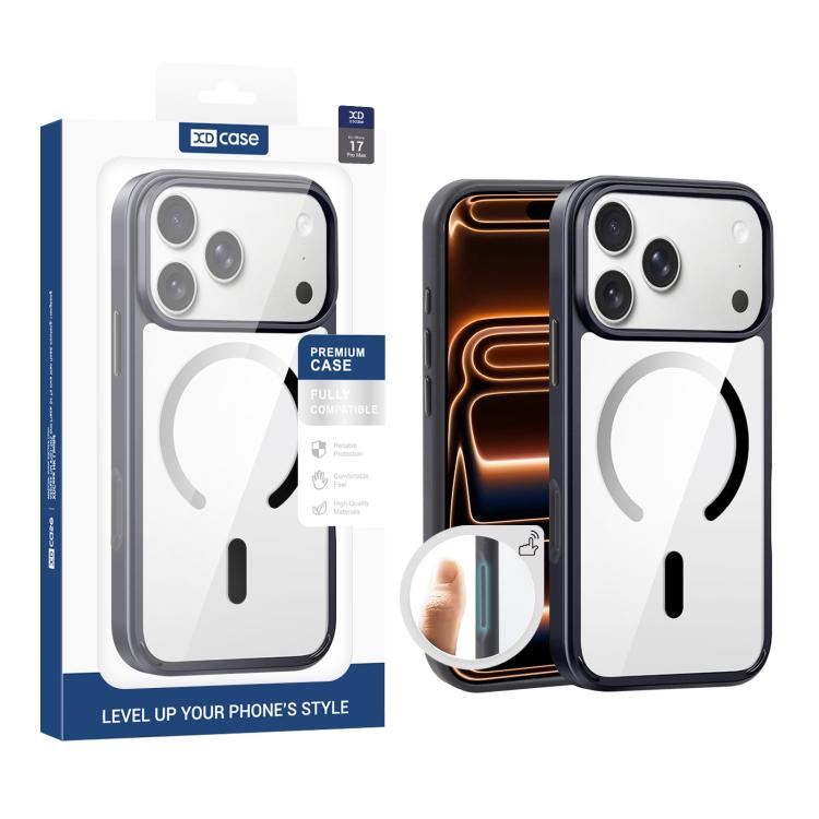 

For iPhone 17 Pro Max XDcase JINDUN Clear Cover Independent Metal Button Magnetic Phone Case(Black)