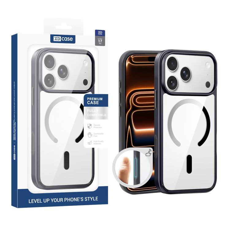 

For iPhone 17 Pro XDcase JINDUN Clear Cover Independent Metal Button Magnetic Phone Case(Black)