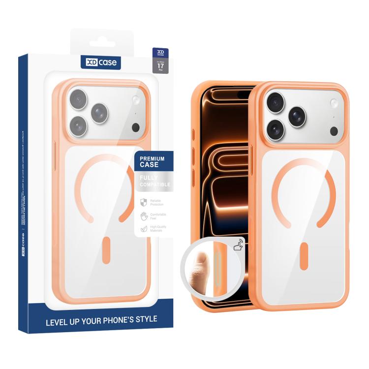 

For iPhone 17 Pro XDcase JINDUN Clear Cover Independent Metal Button Magnetic Phone Case(Orange)