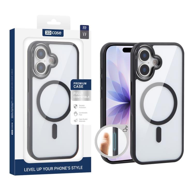 For iPhone 17 XDcase JINDUN Clear Cover Independent Metal Button Magnetic Phone Case(Black)