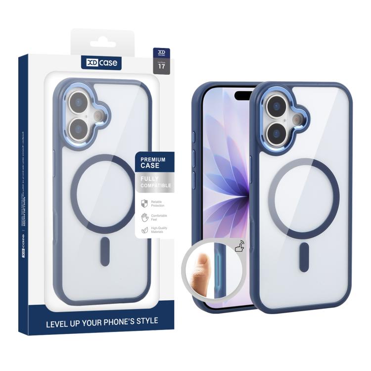 

For iPhone 17 XDcase JINDUN Clear Cover Independent Metal Button Magnetic Phone Case(Blue)