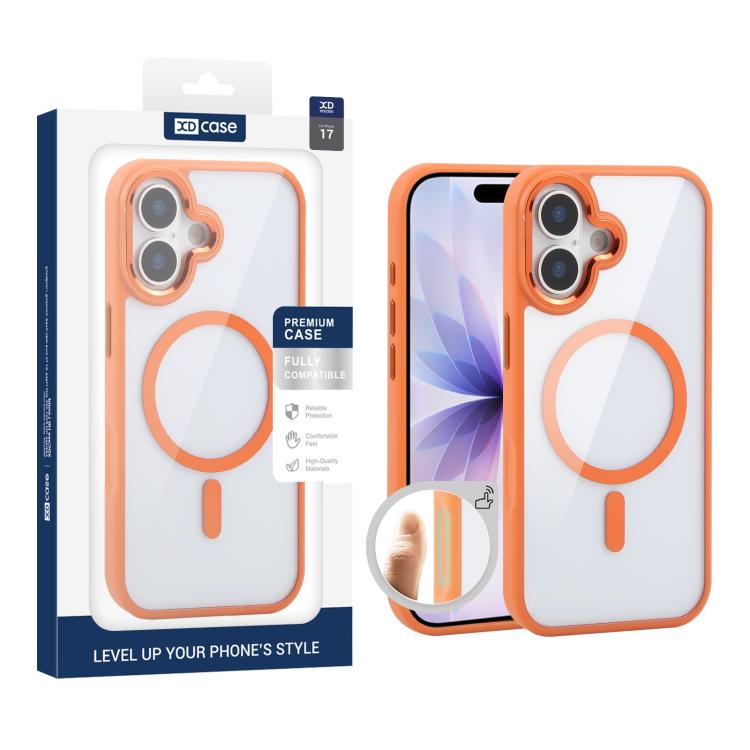 

For iPhone 17 XDcase JINDUN Clear Cover Independent Metal Button Magnetic Phone Case(Orange)