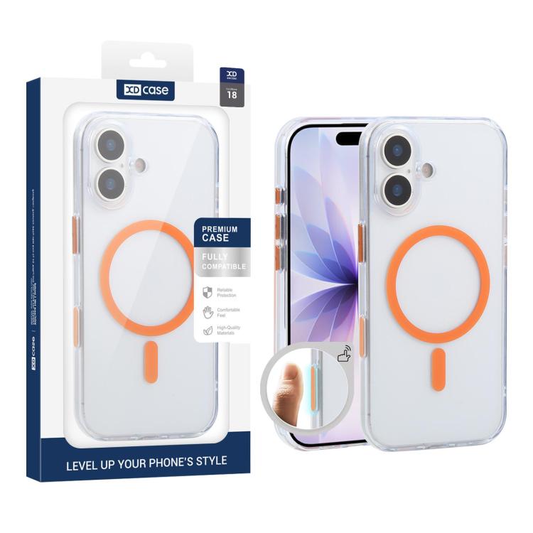 For iPhone 18 XDcase Frosted Transparent Magnetic Shockproof Phone Case(Orange)