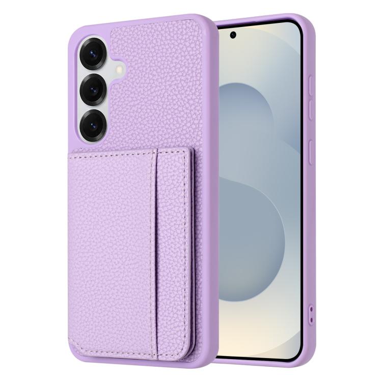 

For Samsung Galaxy S25+ 5G Litchi Pattern Magnetic Card Bag Holder Phone Case(Purple)