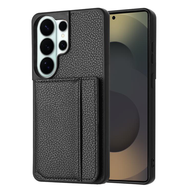 

For Samsung Galaxy S24 Ultra 5G Litchi Pattern Magnetic Card Bag Holder Phone Case(Black)