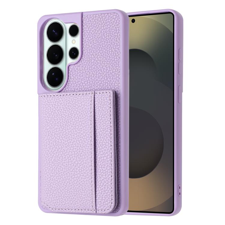 

For Samsung Galaxy S22 Ultra 5G Litchi Pattern Magnetic Card Bag Holder Phone Case(Purple)