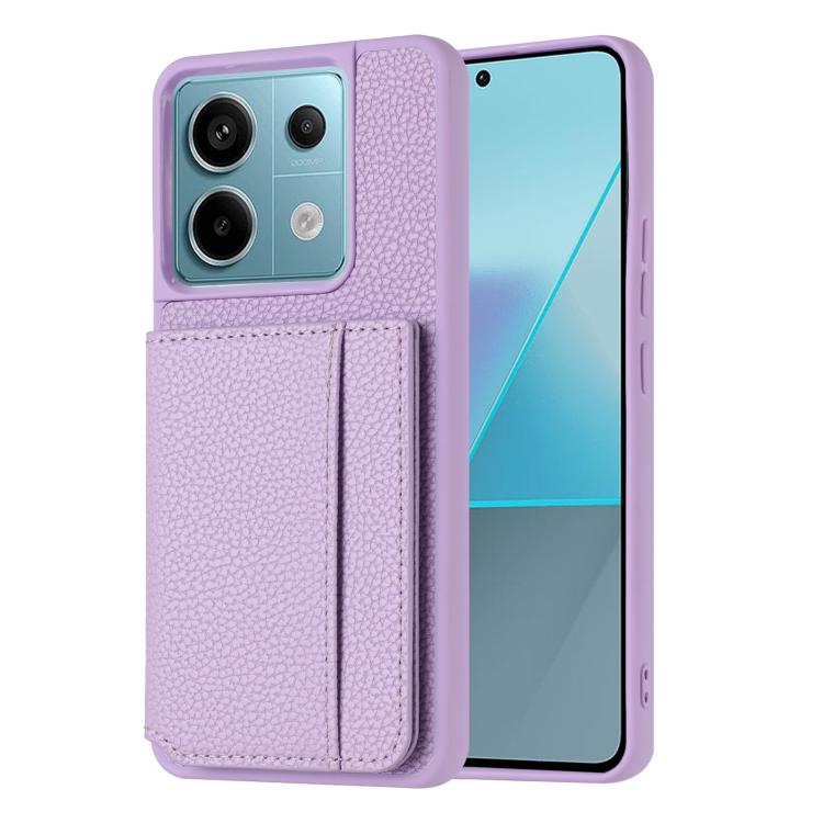 

For Redmi Note 13 Pro 4G Global Litchi Pattern Magnetic Card Bag Holder Phone Case(Purple)