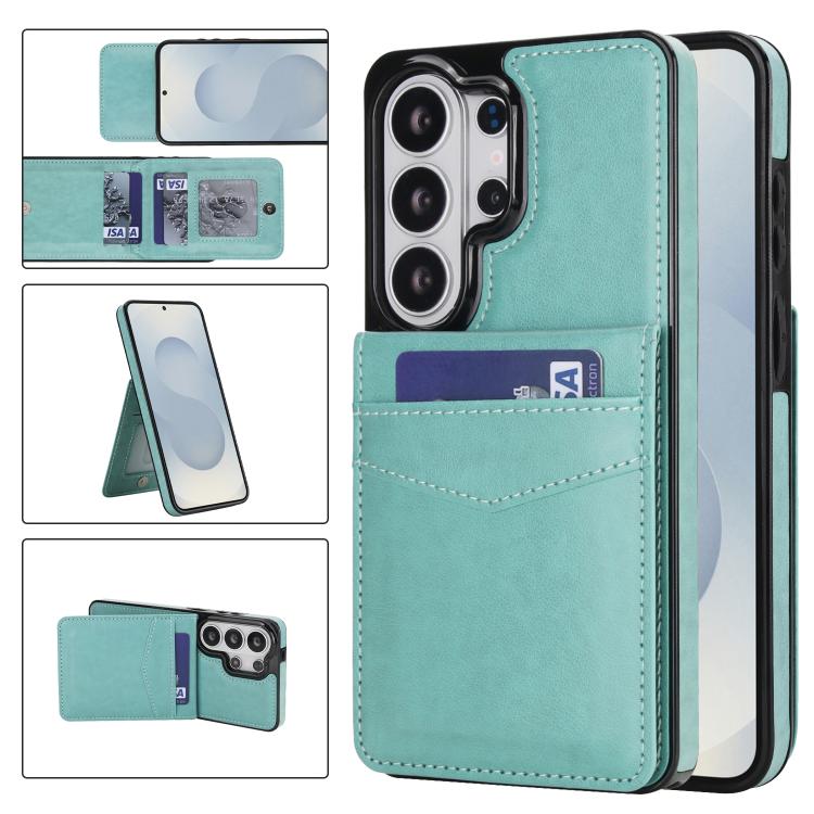

For Samsung Galaxy S26 Ultra 5G Solid Color Card Slots Bracket PU Phone Case(Mint Green)