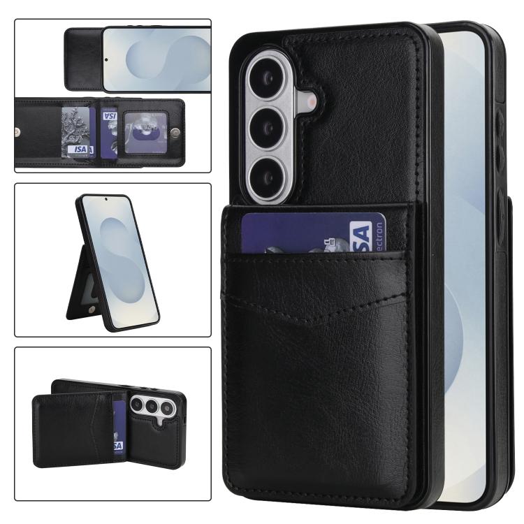 

For Samsung Galaxy S26+ 5G Solid Color Card Slots Bracket PU Phone Case(Black)