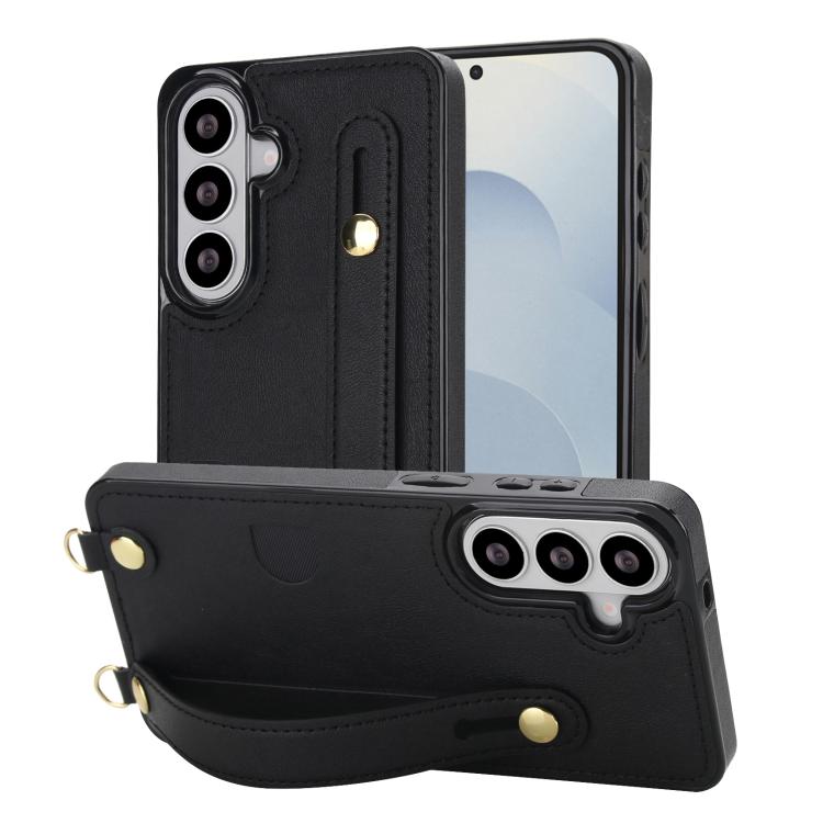 

For Samsung Galaxy S26+ 5G Cross-body Wristband Holder Square Phone Case(Black)