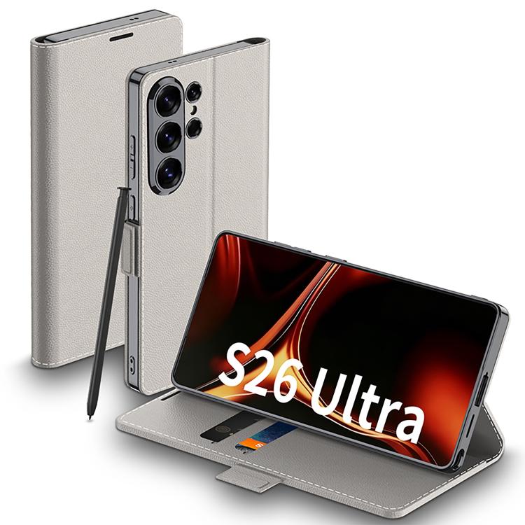

For Samsung Galaxy S26 Ultra 5G GKK Electroplated Leather Flip Phone Case(Titanium Gray)