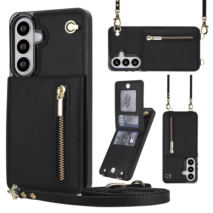 

For Samsung Galaxy S26+ 5G Cross-body Zipper Square Phone Case with Holder(Black)