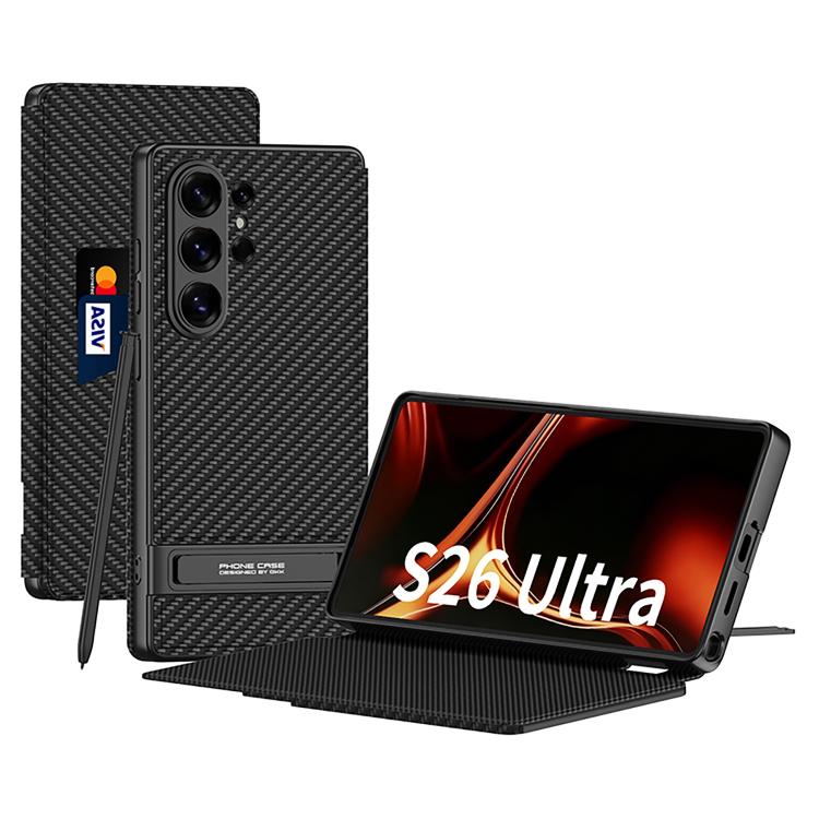 

For Samsung Galaxy S26 Ultra 5G GKK Triumph Ultra-Thin Flip Leather Case without Pen(Carbon Fiber)
