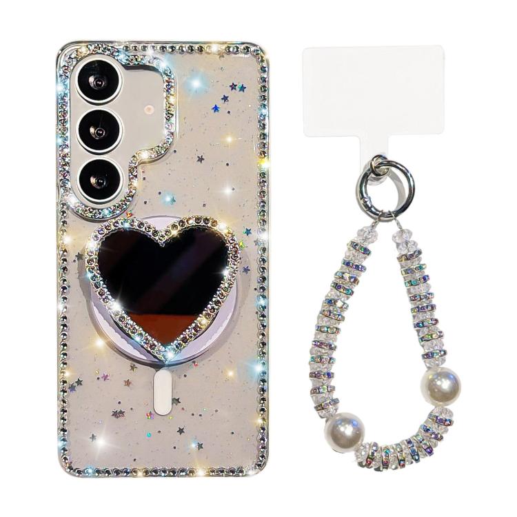 

For Samsung Galaxy S24+ 5G Sparkling IMD Heart-Shaped Mirror Magnetic Phone Case with Bracelet(Glitter Star)