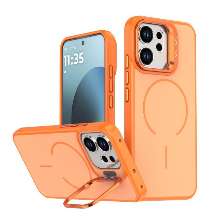 

For OPPO Reno14 F 5G Global Bright Color Contrast Skin-feel Camera Bracket Magsafe Phone Case(Orange)