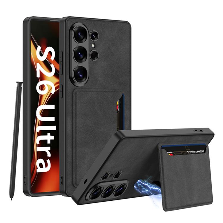 

For Samsung Galaxy S26 Ultra 5G GKK Ultra-thin Leather Card Bag Frosted Phone Case With Magnetic Holder(Black)
