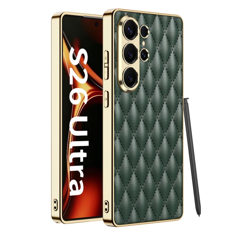 

For Samsung Galaxy S26 Ultra 5G GKK Plating Leather Rhombus Texture Phone Case(Green)