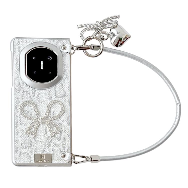 

For Huawei Mate X7 Scale Texture Bow Phone Case with Wrist Strap / Nameplate(Silver Big Butterfly)