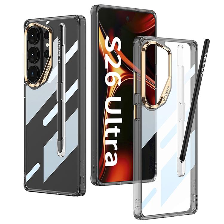 

For Samsung Galaxy S26 Ultra 5G GKK Space Series Airbag Full Coverage Phone Case with Pen Slot & Stylus(Transparent Black Gold)