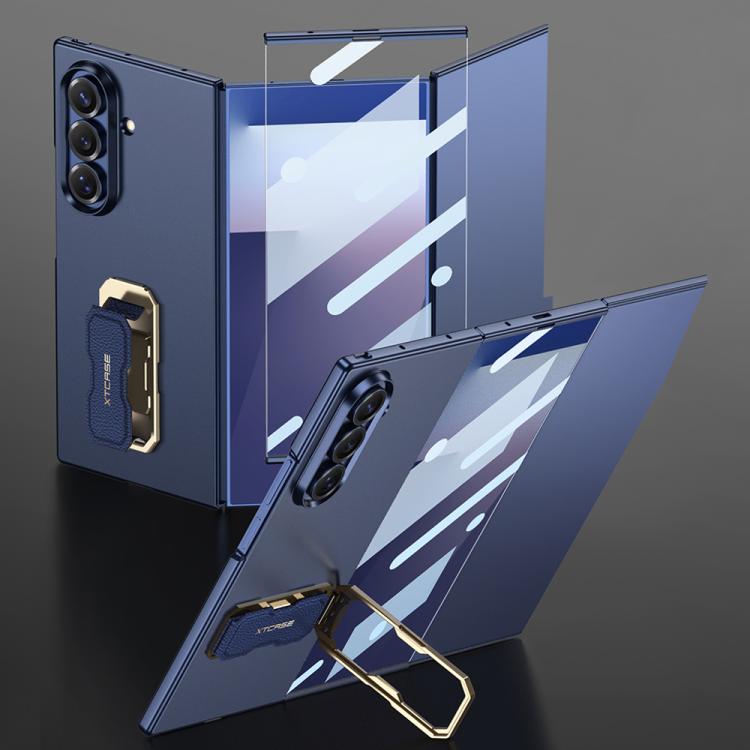 

For Samsung Galaxy Z TriFold GKK Integrated Ultra-thin Full Coverage Wristband Rotating Holder Phone Case(Dark Blue)