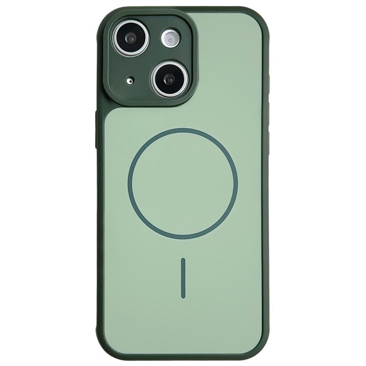 For iPhone 13 Skin Feel Color Blocking Cooling Magnetic Phone Case(Dark Green)